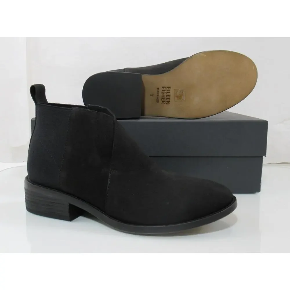 Eileen Fisher Rhlan Booties Ankle Boots Tumbled Nubuck Black Size 7